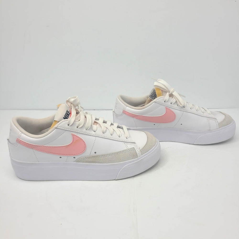 Nike Blazer Low Platform Leather White Pink Glaze Women's Sneakers Shoes 7.5 - Picture 2 of 9